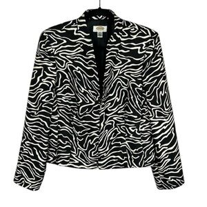 Talbots Classic Silk Wool Zebra Print Zip Front Jacket Blazer Size 12 Petite